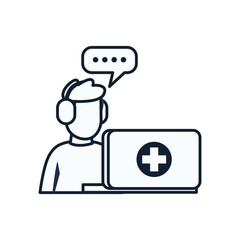 Man avatar with cross inside laptop line style icon vector design