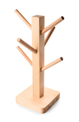 Wooden holder for cups on white background