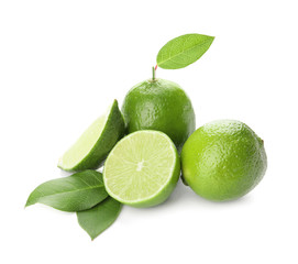 Green limes on white background