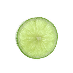 Slice of green lime on white background