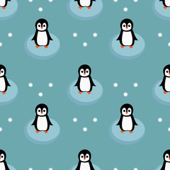 Seamless pattern with cute cartoon penguin. Vector illustration.