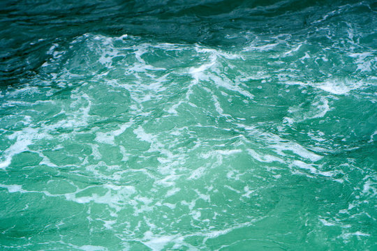 Waves On The Green Ocean Water. Abstract Nature Background.