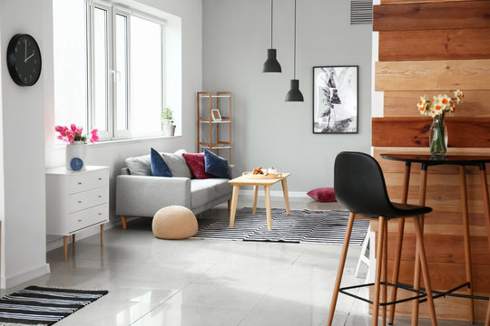 Interior of beautiful modern studio apartment