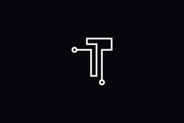 Logo design of T in vector for technology, electronics, digital, connection. Minimal awesome trendy professional logo design template on black background.