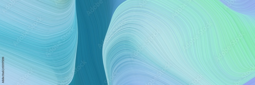 Poster abstract dynamic curved lines decorative designed horizontal banner with sky blue, teal blue and med