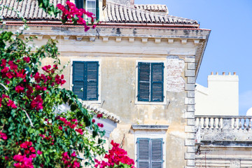 Fototapeta na wymiar Corfu South Mediterranean cosy streets, towns, architecture, design, buildings, cultural and historical heritage Greece