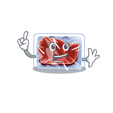 Frozen beef mascot character design with one finger gesture
