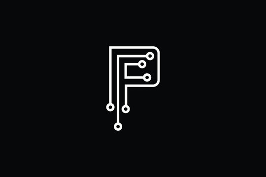 Logo design of P PF FP in vector for technology, electronics, digital, connection. Minimal awesome trendy professional logo design template on black background.