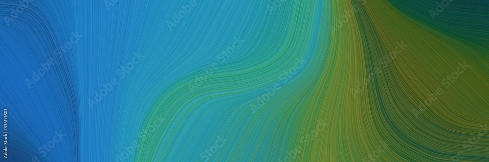 Poster abstract dynamic curved lines dynamic header with steel blue, dark olive green and sea green colors.
