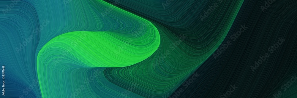 Aufkleber abstract dynamic curved lines surreal horizontal banner with very dark blue, lime green and teal colors. elegant curved lines with fluid flowing waves and curves
