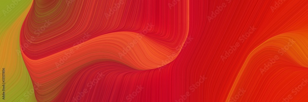 Poster abstract dynamic curved lines dynamic header design with firebrick, dark golden rod and coffee colors. elegant curved lines with fluid flowing waves and curves