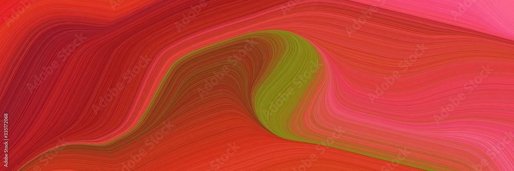 Poster abstract dynamic curved lines colorful designed horizontal banner with firebrick, olive and pastel red colors. elegant curved lines with fluid flowing waves and curves