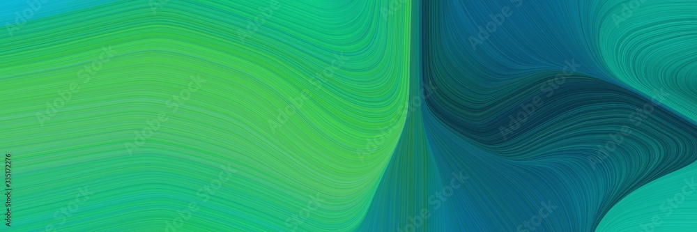 Poster abstract dynamic curved lines dynamic horizontal banner with medium sea green, teal green and teal colors. elegant curved lines with fluid flowing waves and curves