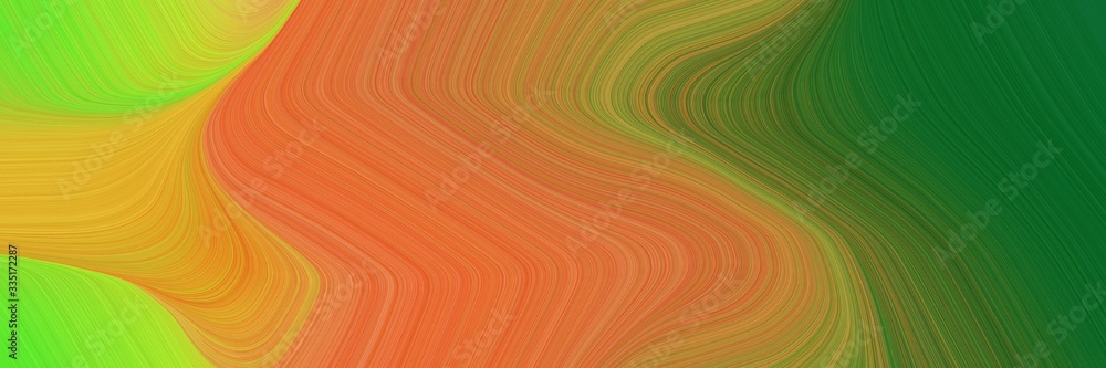 Poster abstract dynamic curved lines decorative designed horizontal header with bronze, forest green and yellow green colors. elegant curved lines with fluid flowing waves and curves