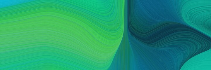abstract dynamic curved lines dynamic horizontal banner with medium sea green, teal green and teal colors. elegant curved lines with fluid flowing waves and curves
