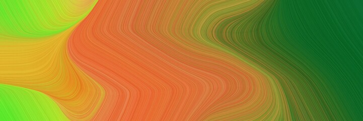 abstract dynamic curved lines decorative designed horizontal header with bronze, forest green and yellow green colors. elegant curved lines with fluid flowing waves and curves