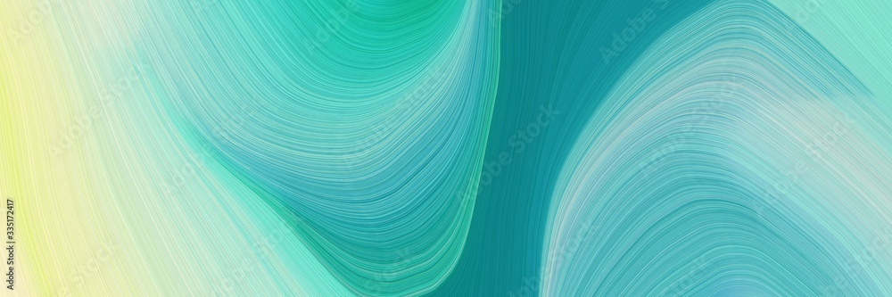 Poster abstract dynamic curved lines dynamic horizontal banner with medium turquoise, medium aqua marine and tea green colors. elegant curved lines with fluid flowing waves and curves