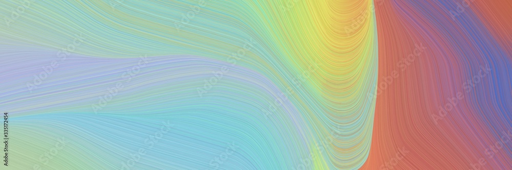 Poster abstract dynamic curved lines modern banner with pastel blue, peru and antique fuchsia colors. elegant curved lines with fluid flowing waves and curves