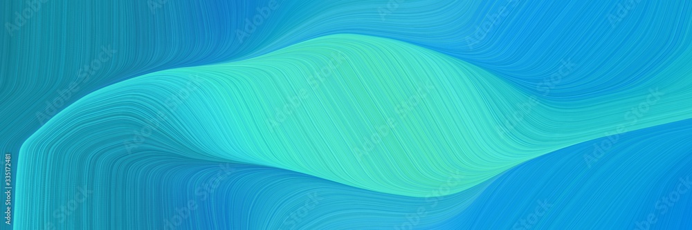 Poster abstract dynamic curved lines moving designed horizontal banner with light sea green, turquoise and 