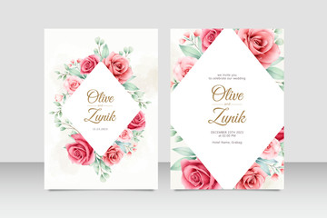 Floral frame watercolor on wedding invitation template
