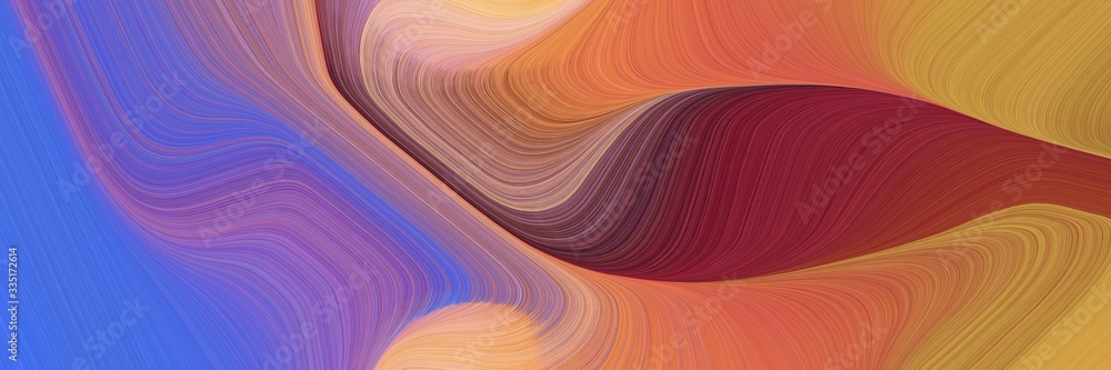 Poster abstract dynamic curved lines moving designed horizontal banner with moderate red, peru and slate blue colors