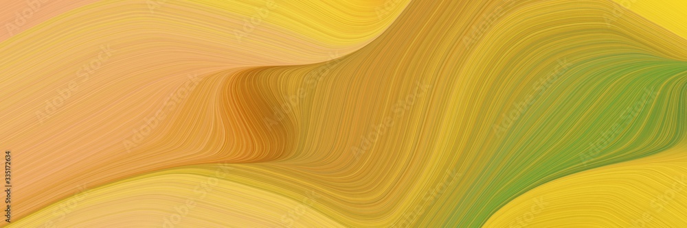 Poster abstract dynamic curved lines surreal horizontal banner with golden rod, olive drab and sandy brown 