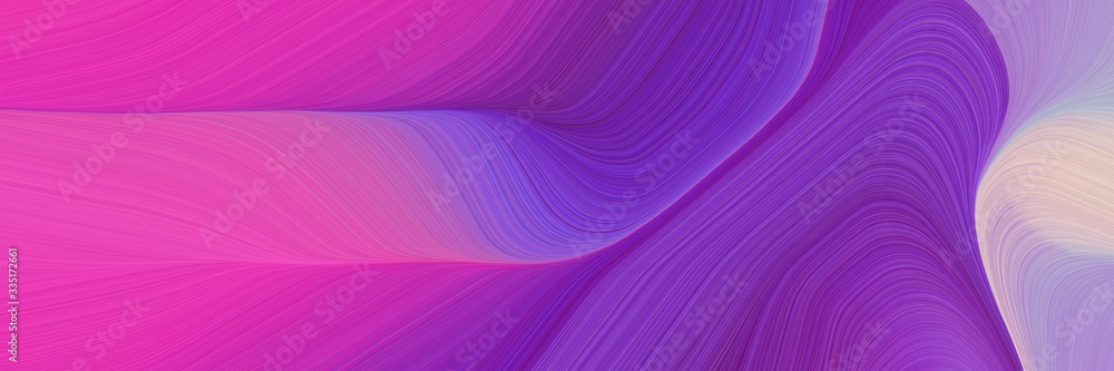 Poster abstract dynamic curved lines moving designed horizontal banner with moderate violet, neon fuchsia and silver colors