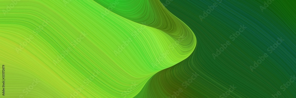 Poster abstract dynamic curved lines flowing header design with forest green, moderate green and yellow green colors