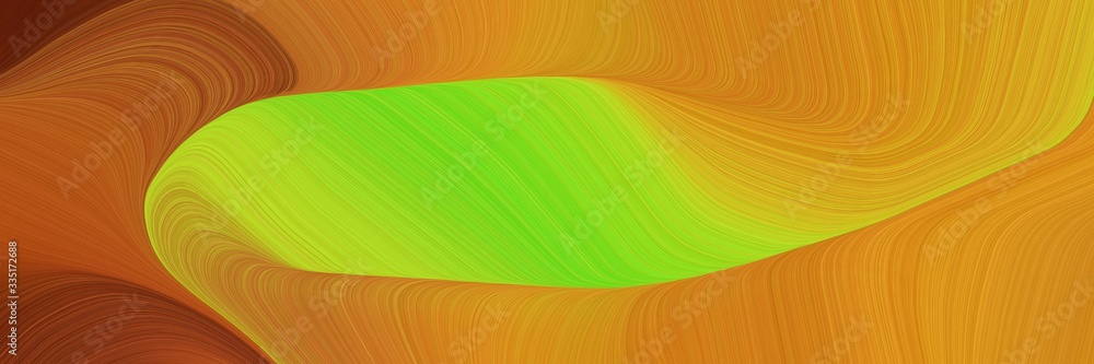 Poster abstract dynamic curved lines flowing designed horizontal header with bronze, golden rod and yellow green colors. elegant curved lines with fluid flowing waves and curves