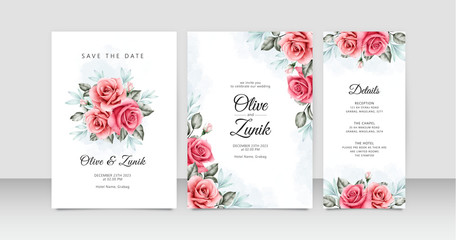 Fototapeta na wymiar Beautiful floral watercolor on wedding invitation template