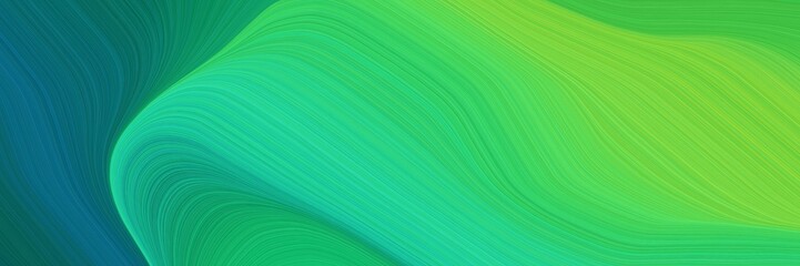 abstract dynamic curved lines surreal horizontal banner with medium sea green, moderate green and teal green colors. elegant curved lines with fluid flowing waves and curves