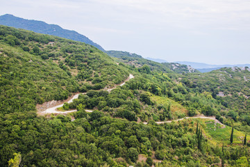 Fototapeta na wymiar On the way to Pantokrator monastery Corfu island mountains, views, landscapes Greece