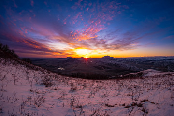 Beautiful palette of colors of dawn in the mountains