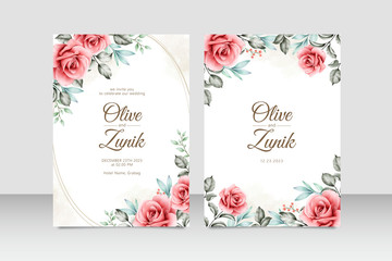 Flowers and leaves watercolor on wedding card template