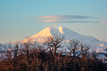 Clouds and Mount Elbrus at Dawn