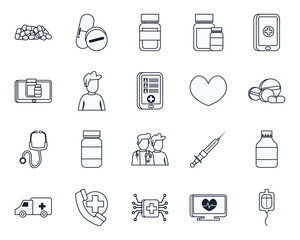 Health online and medical care line style icon set vector design