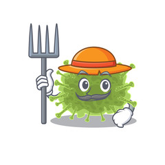 Cartoon character design of haploviricotina as a Farmer with hat and pitchfork
