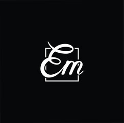 Minimal elegant monogram art logo. Outstanding professional trendy awesome artistic EM ME initial based Alphabet icon logo. Premium Business logo White color on black background