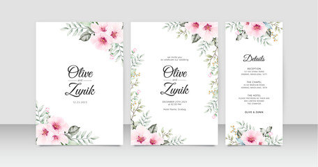 Wedding invitation card set with beautiful floral watercolor