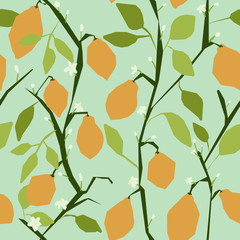 Citrus seamless geometrical low poly pattern with lemons