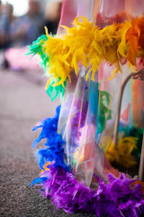 rainbow feathers at pride parade