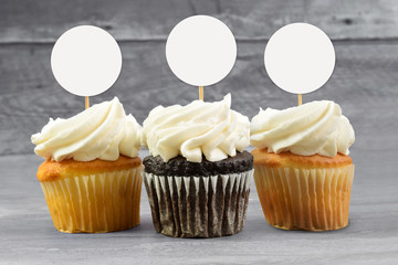 Cupcake Topper Mockup with Three Cupcakes