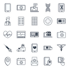 Health online and medical care line style icon set vector design