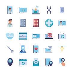Health online and medical care flat style icon set vector design