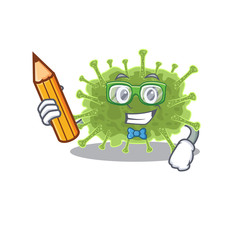 A brainy student haploviricotina cartoon character with pencil and glasses