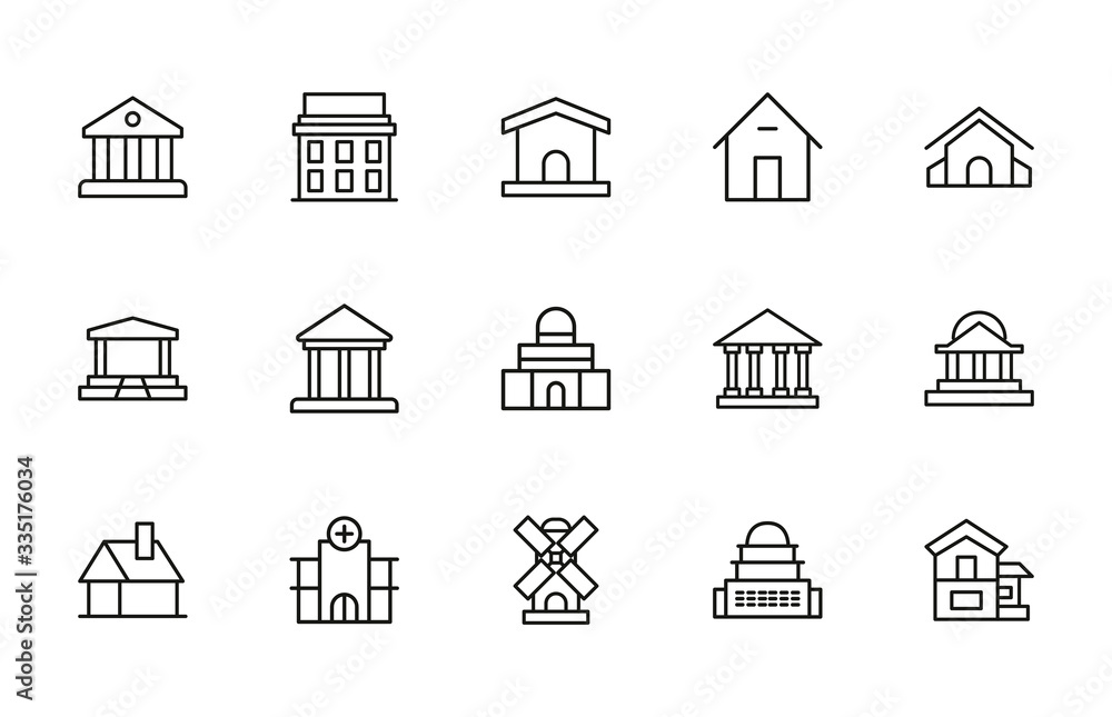 Poster simple set of architecture icons in trendy line style.