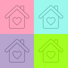 Loving home icon with heart isolated on color background
