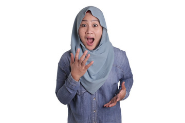 Cute Muslim Lady Shows Shocked Surprised Face with Open Mouth