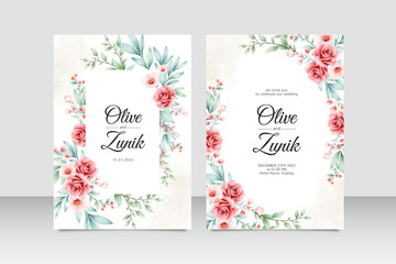 Wedding Invitation template with beautiful floral frame watercolor