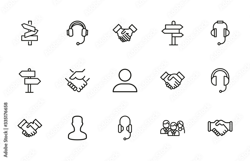 Poster vector line icons collection of support.